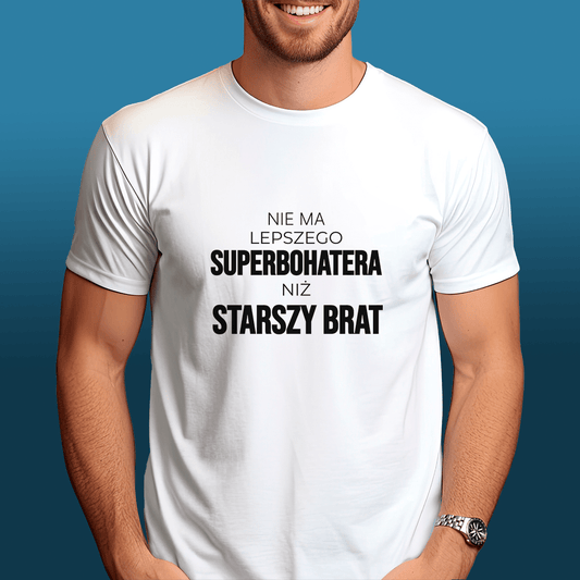 Koszulka męska z nadrukiem BRAT - SUPERBOHATER - spersonalizowany prezent dla brata - idamell.com