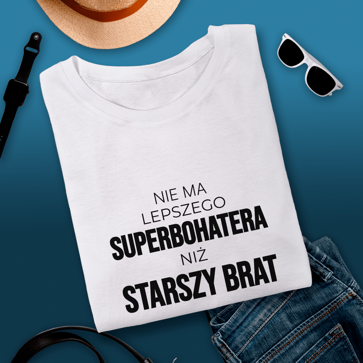 Koszulka męska z nadrukiem BRAT - SUPERBOHATER - spersonalizowany prezent dla brata - idamell.com