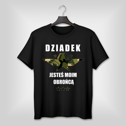 Koszulka męska z nadrukiem DZIADEK OBROŃCA - spersonalizowany prezent dla dziadka - idamell.com