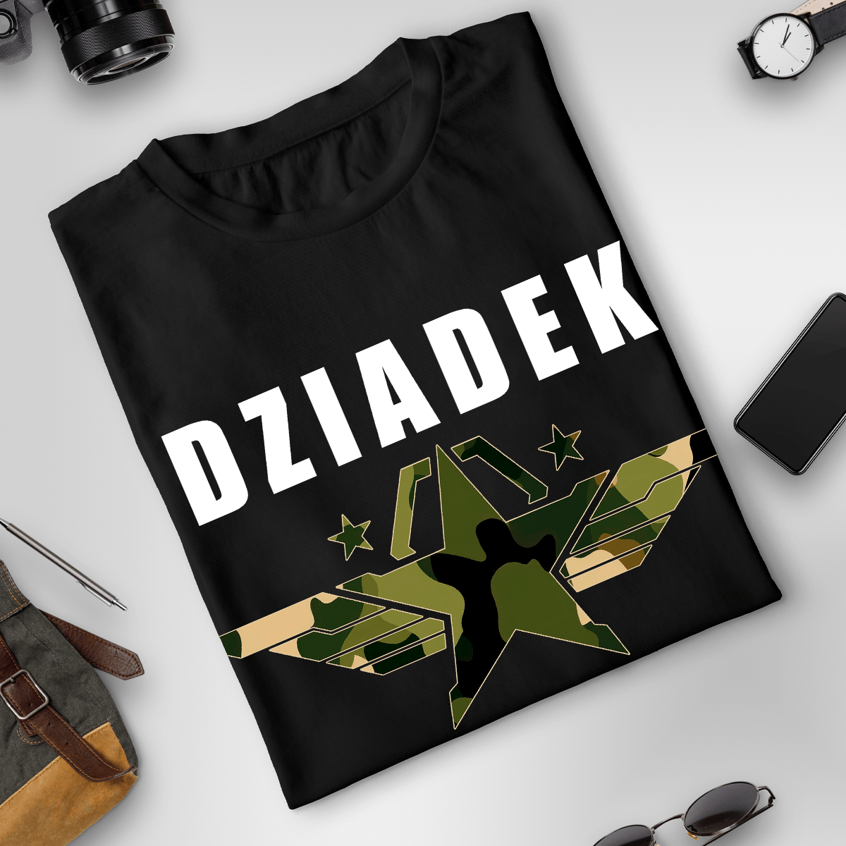 Koszulka męska z nadrukiem DZIADEK OBROŃCA - spersonalizowany prezent dla dziadka - idamell.com