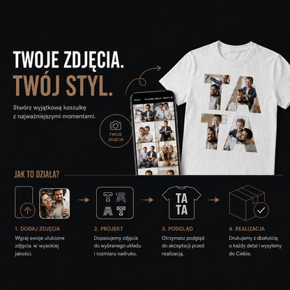 Koszulka męska z nadrukiem fotonapis TATA - spersonalizowany prezent dla taty - idamell.com