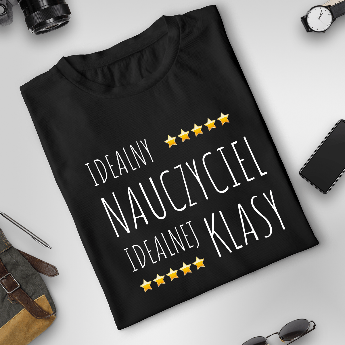 Koszulka męska z nadrukiem IDEALNY NAUCZYCIEL - spersonalizowany prezent dla nauczyciela - idamell.com