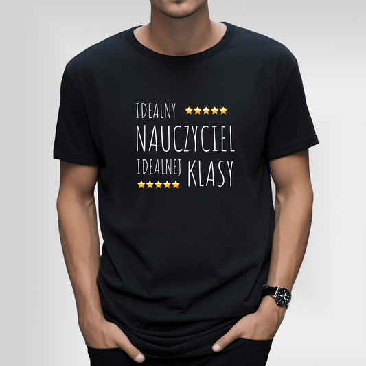 Koszulka męska z nadrukiem IDEALNY NAUCZYCIEL - spersonalizowany prezent dla nauczyciela - idamell.com