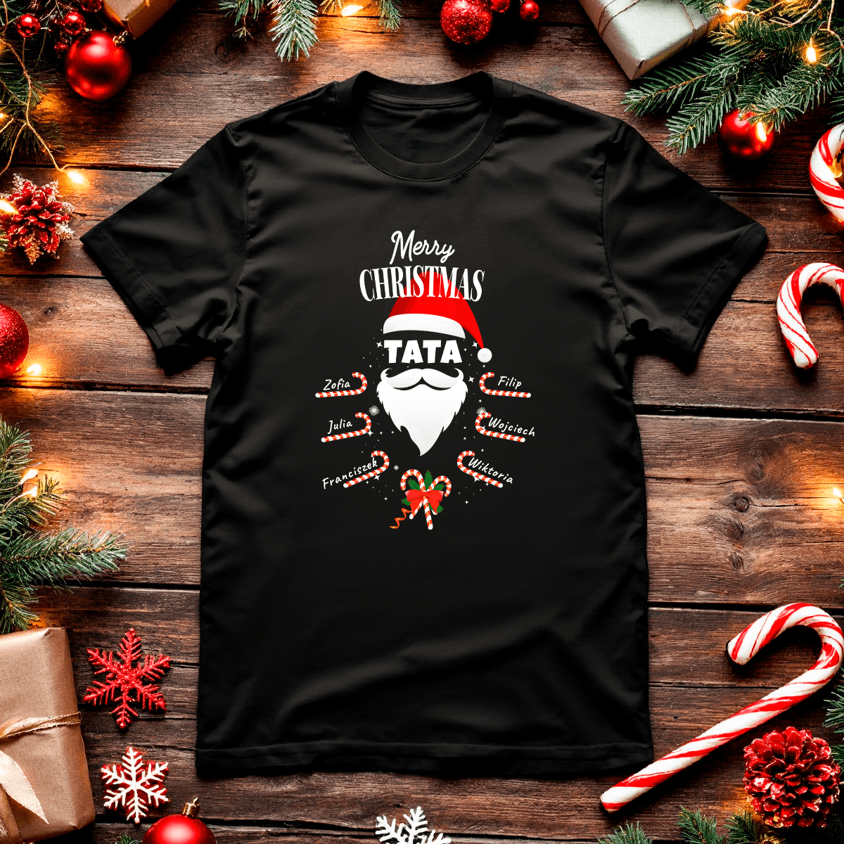 Koszulka męska z nadrukiem MERRY CHRISTMAS - spersonalizowany prezent dla taty - idamell.com