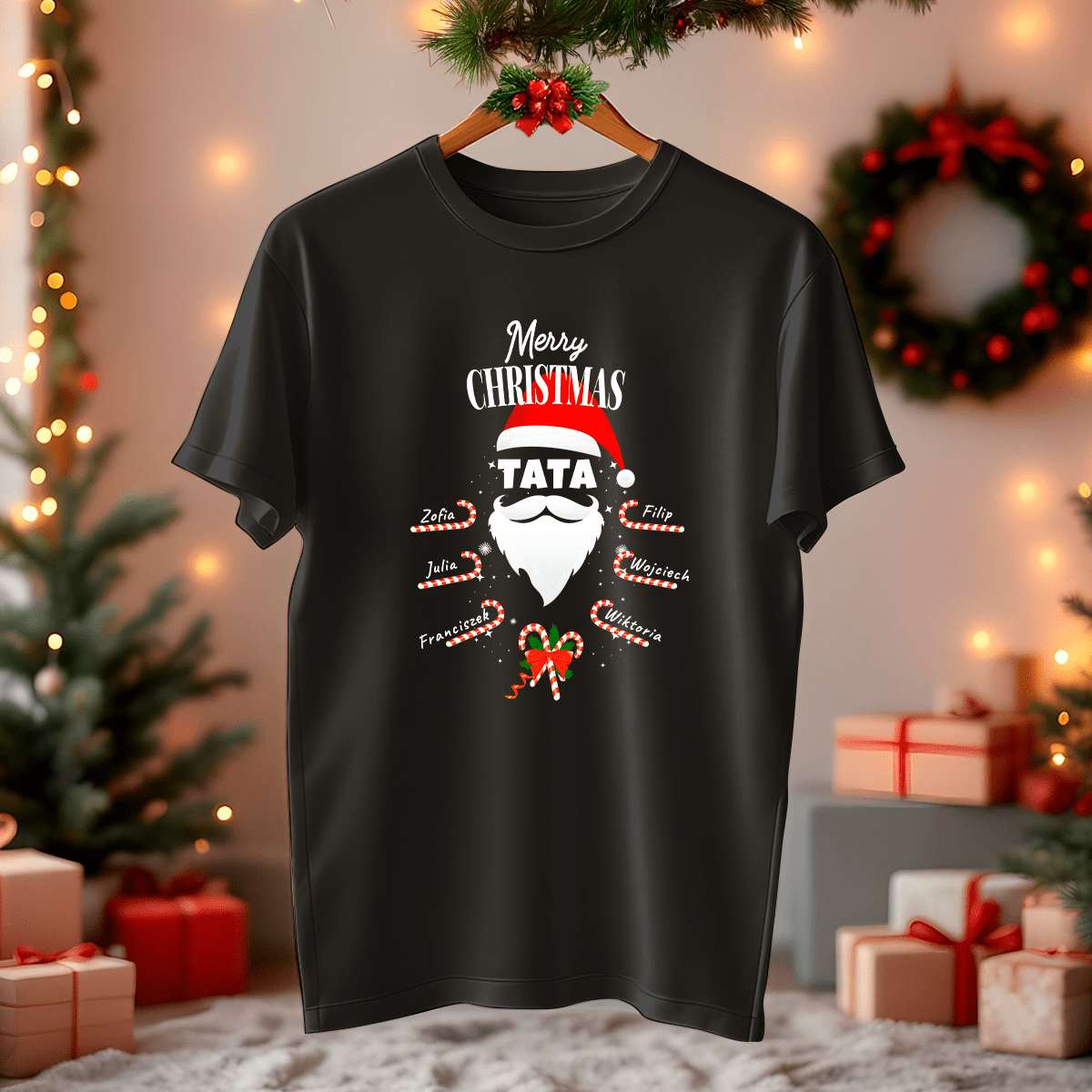 Koszulka męska z nadrukiem MERRY CHRISTMAS - spersonalizowany prezent dla taty - idamell.com
