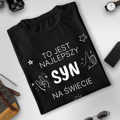 Koszulka męska z nadrukiem NAJLEPSZY SYN - spersonalizowany prezent dla syna - idamell.com
