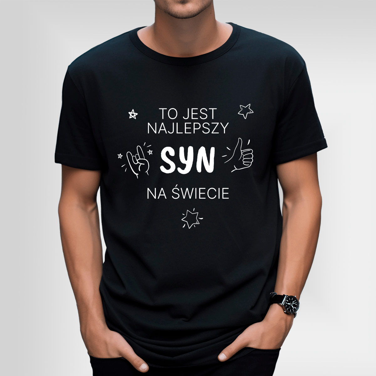 Koszulka męska z nadrukiem NAJLEPSZY SYN - spersonalizowany prezent dla syna - idamell.com