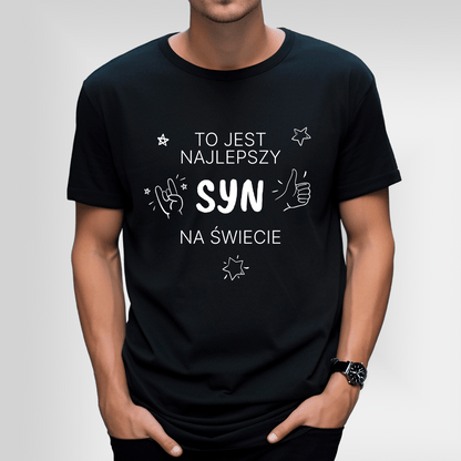 Koszulka męska z nadrukiem NAJLEPSZY SYN - spersonalizowany prezent dla syna - idamell.com