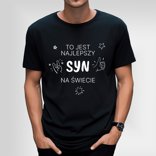 Koszulka męska z nadrukiem NAJLEPSZY SYN - spersonalizowany prezent dla syna - idamell.com