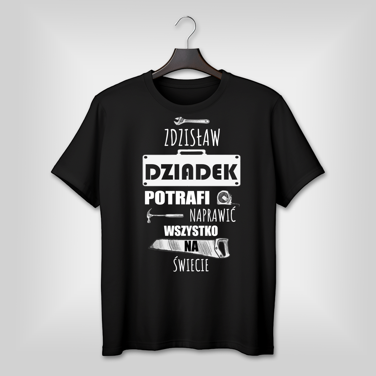 Koszulka męska z nadrukiem NAPRAWI WSZYSTKO - spersonalizowany prezent dla dziadka - idamell.com