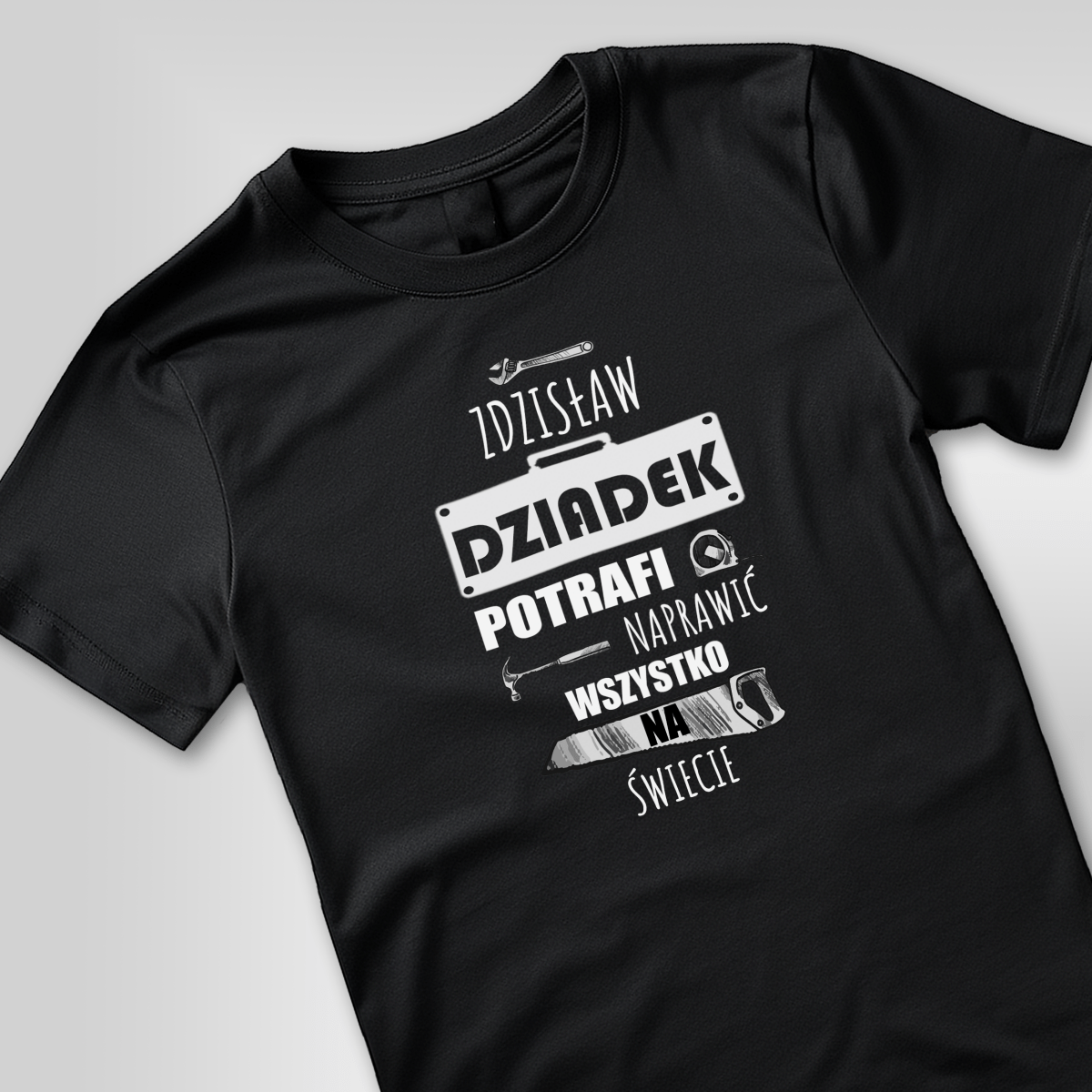 Koszulka męska z nadrukiem NAPRAWI WSZYSTKO - spersonalizowany prezent dla dziadka - idamell.com
