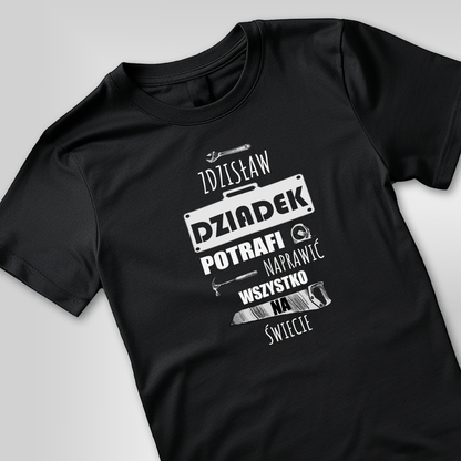 Koszulka męska z nadrukiem NAPRAWI WSZYSTKO - spersonalizowany prezent dla dziadka - idamell.com
