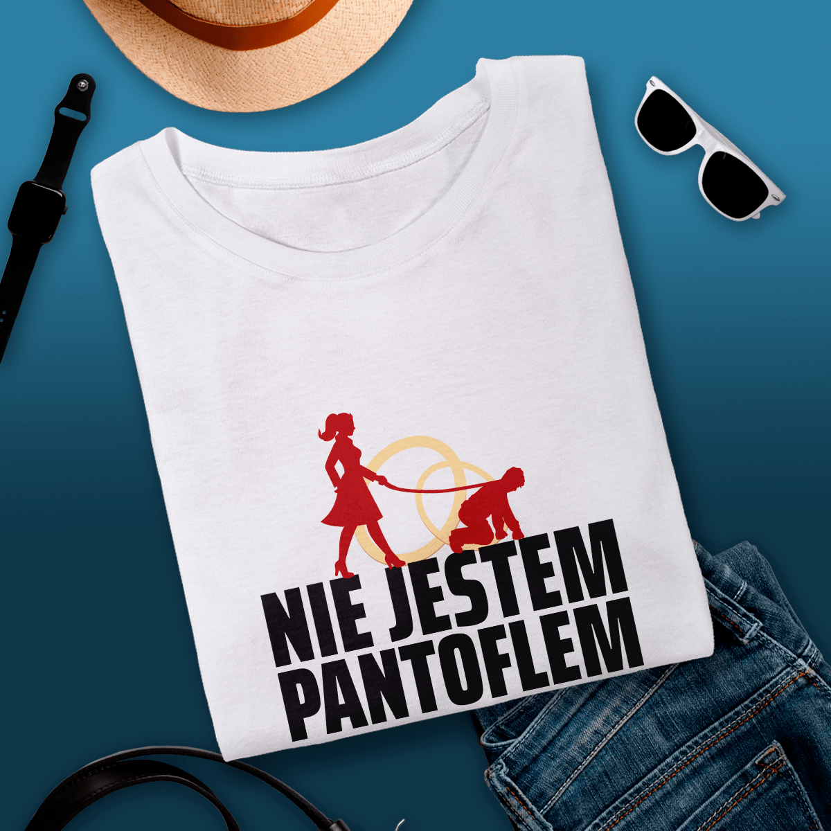 Koszulka męska z nadrukiem NIE JESTEM PANTOFLEM - prezent dla mężczyzny - idamell.com