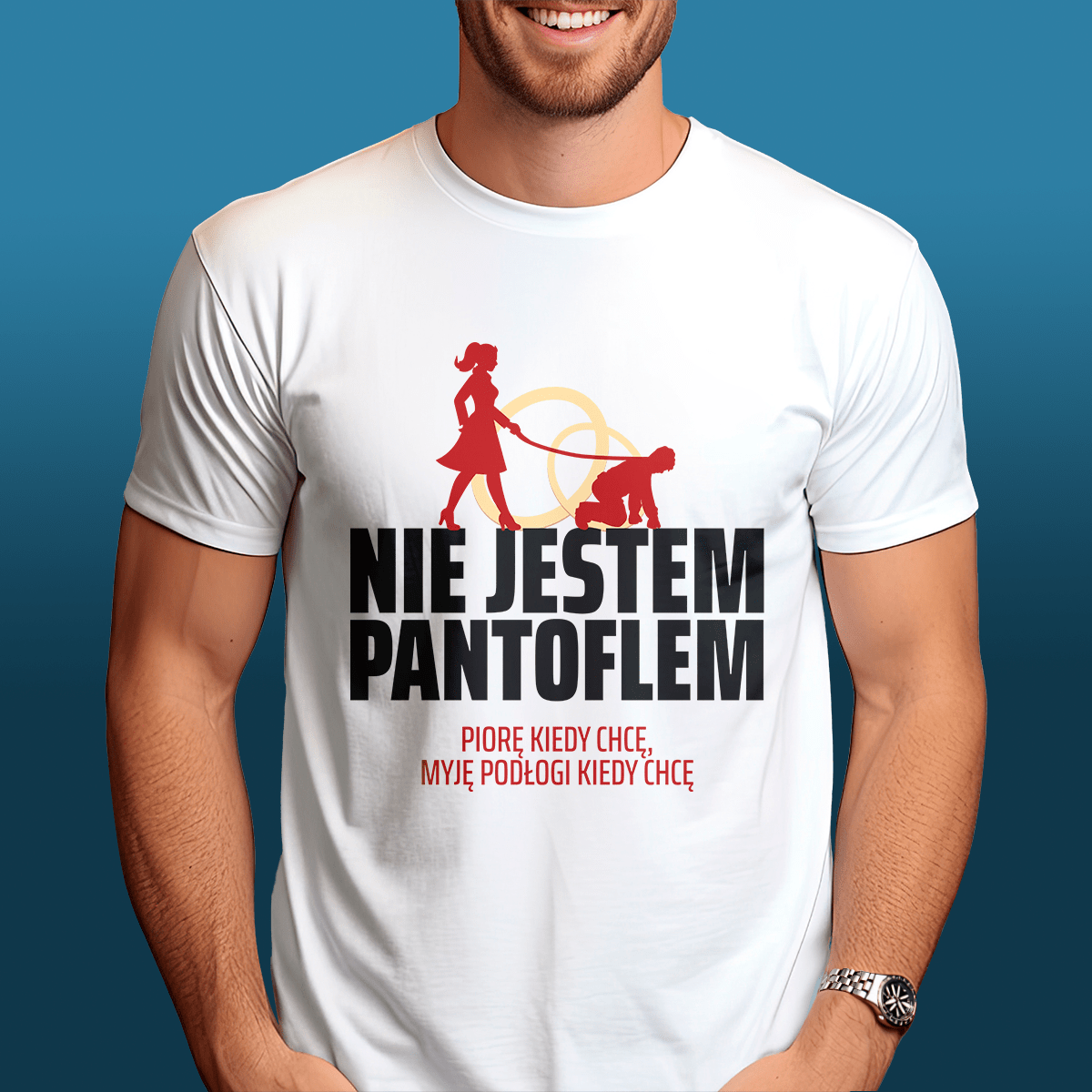 Koszulka męska z nadrukiem NIE JESTEM PANTOFLEM - prezent dla mężczyzny - idamell.com