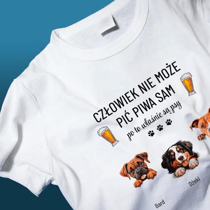 Koszulka męska z nadrukiem PSY & PIWO - prezent dla właściciela psów - idamell.com