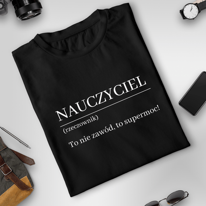 Koszulka męska z nadrukiem SUPERMOC - spersonalizowany prezent dla nauczyciela - idamell.com