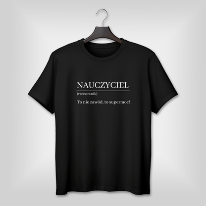 Koszulka męska z nadrukiem SUPERMOC - spersonalizowany prezent dla nauczyciela - idamell.com