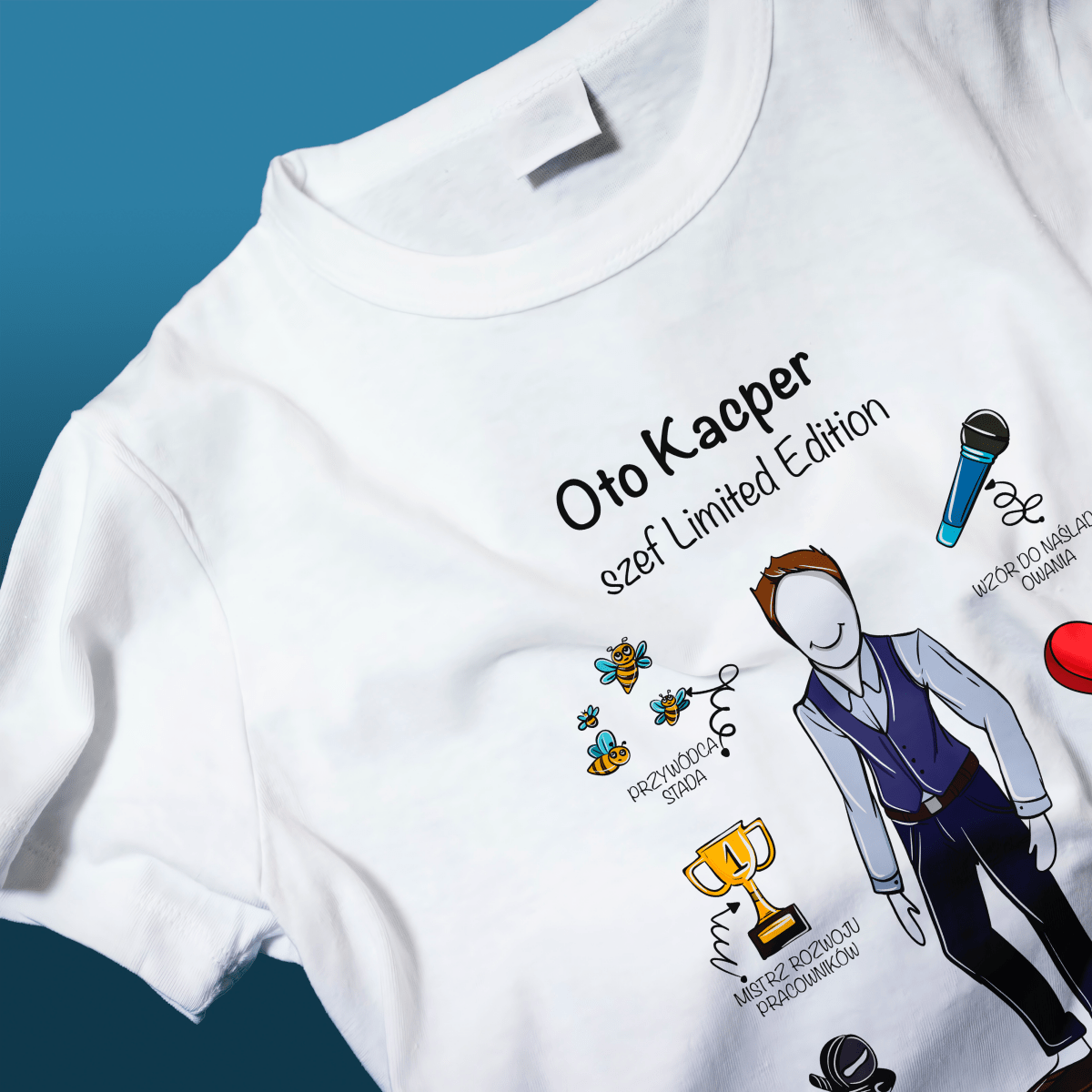 Koszulka męska z nadrukiem SZEF EDYCJA LIMITOWANA - spersonalizowany prezent dla szefa - idamell.com