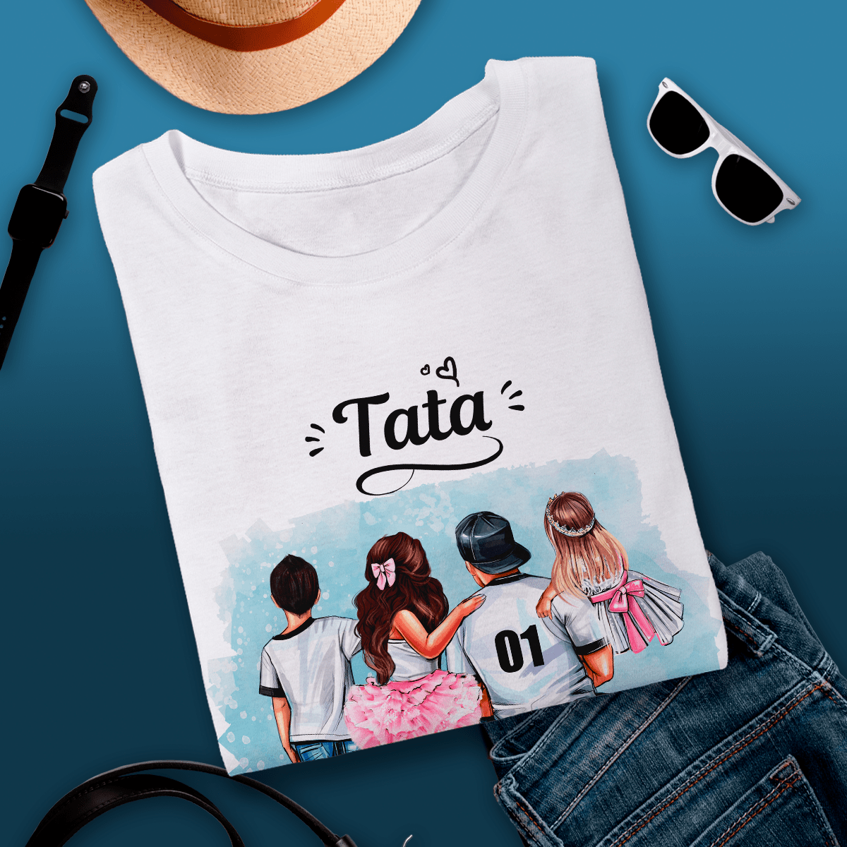 Koszulka męska z nadrukiem TATA CLIPART - spersonalizowany prezent dla taty - idamell.com