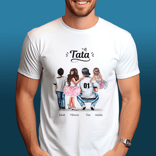 Koszulka męska z nadrukiem TATA CLIPART - spersonalizowany prezent dla taty - idamell.com