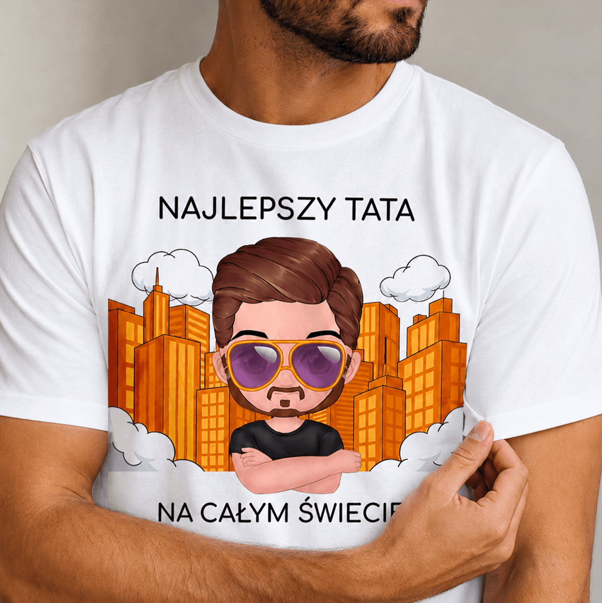 Koszulka męska z nadrukiem TATA NAJLEPSZY NA ŚWIECIE - spersonalizowany prezent dla taty - idamell.com