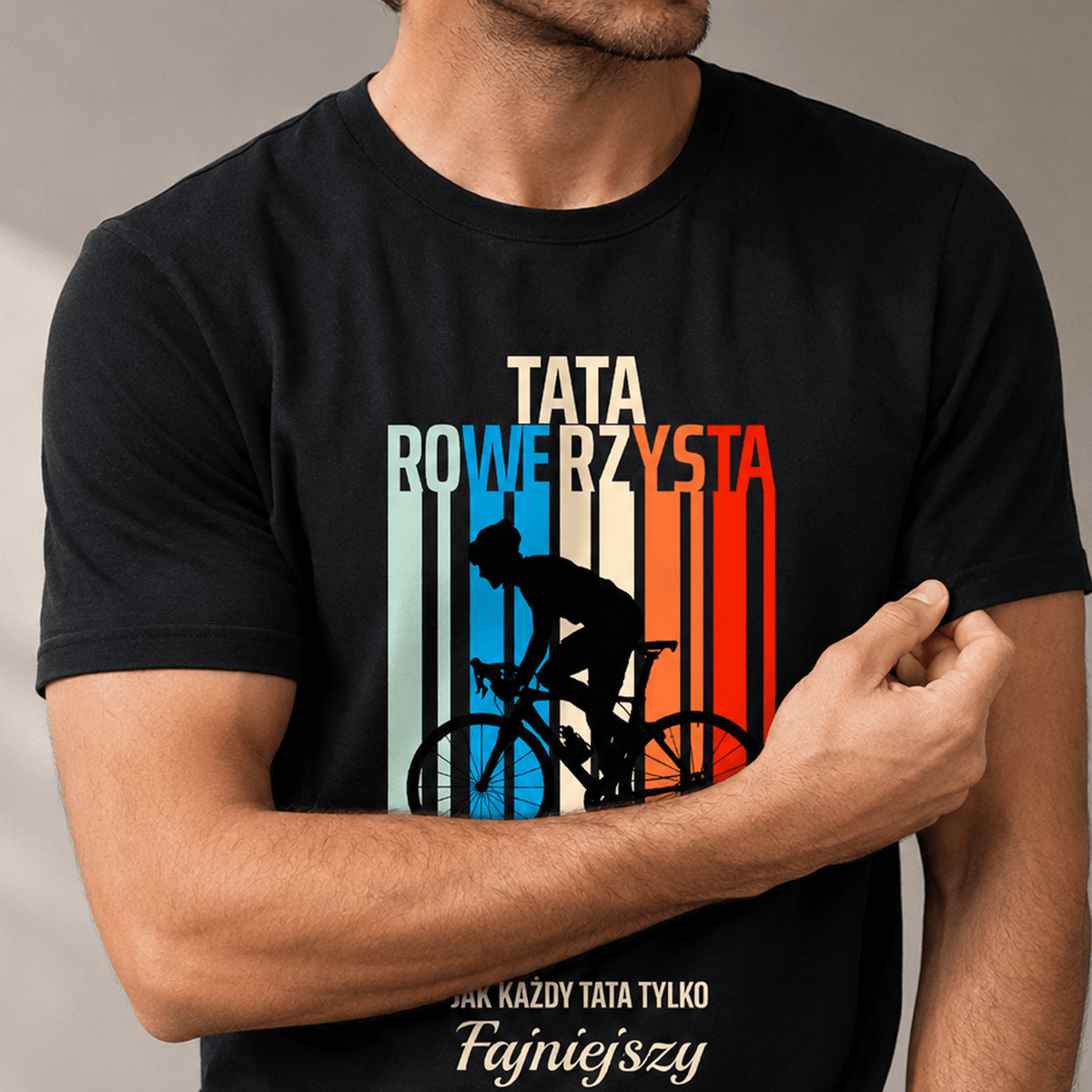 Koszulka męska z nadrukiem TATA ROWERZYSTA - prezent dla taty - idamell.com