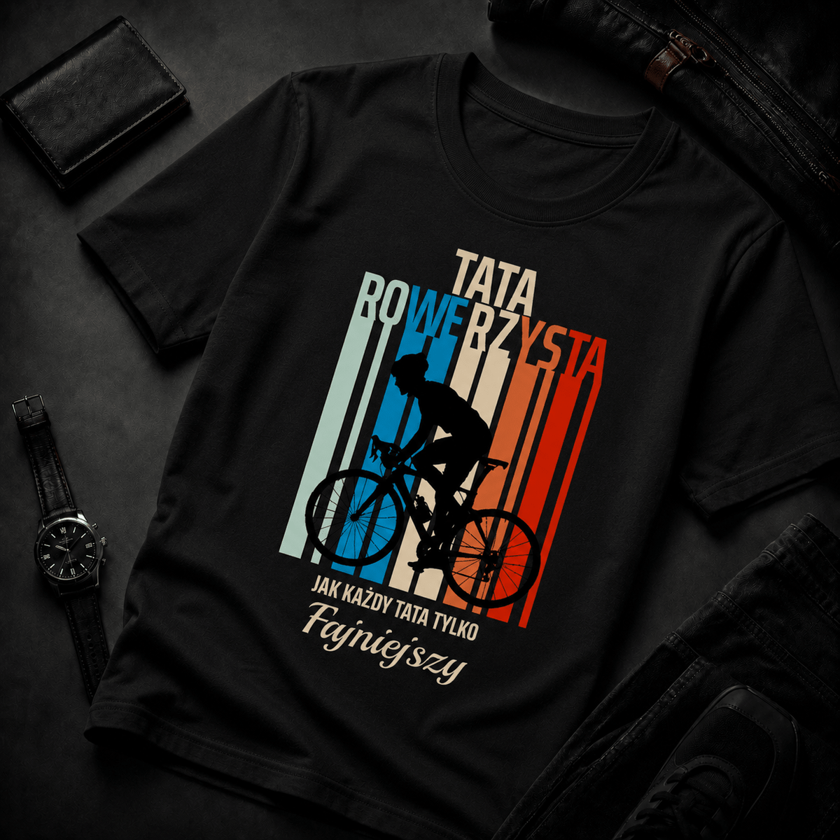 Koszulka męska z nadrukiem TATA ROWERZYSTA - prezent dla taty - idamell.com