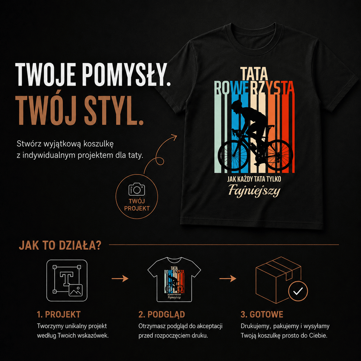 Koszulka męska z nadrukiem TATA ROWERZYSTA - prezent dla taty - idamell.com