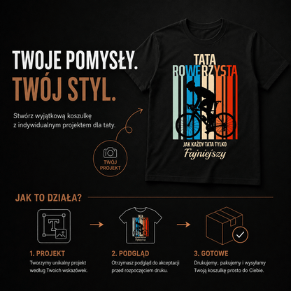 Koszulka męska z nadrukiem TATA ROWERZYSTA - prezent dla taty - idamell.com