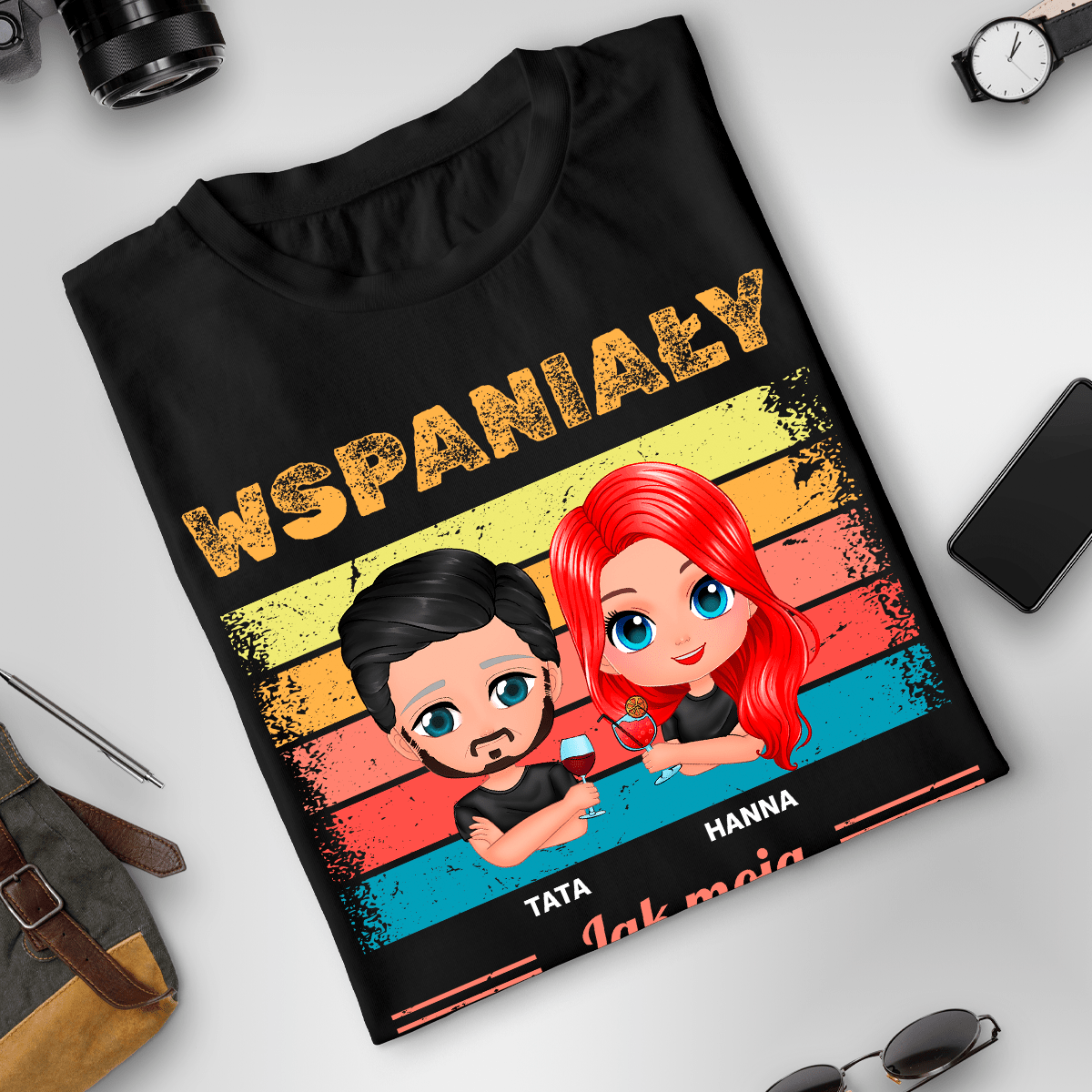 Koszulka męska z nadrukiem WSPANIAŁY - spersonalizowany prezent dla taty - idamell.com