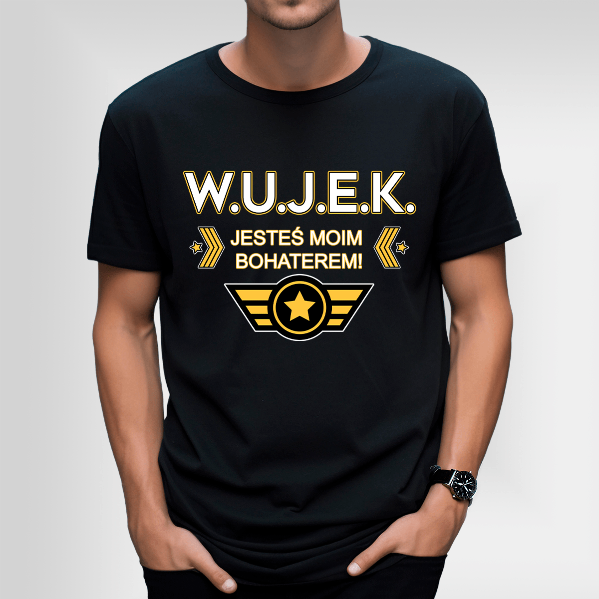 Koszulka męska z nadrukiem W.U.J.E.K. - spersonalizowany prezent dla wujka - idamell.com