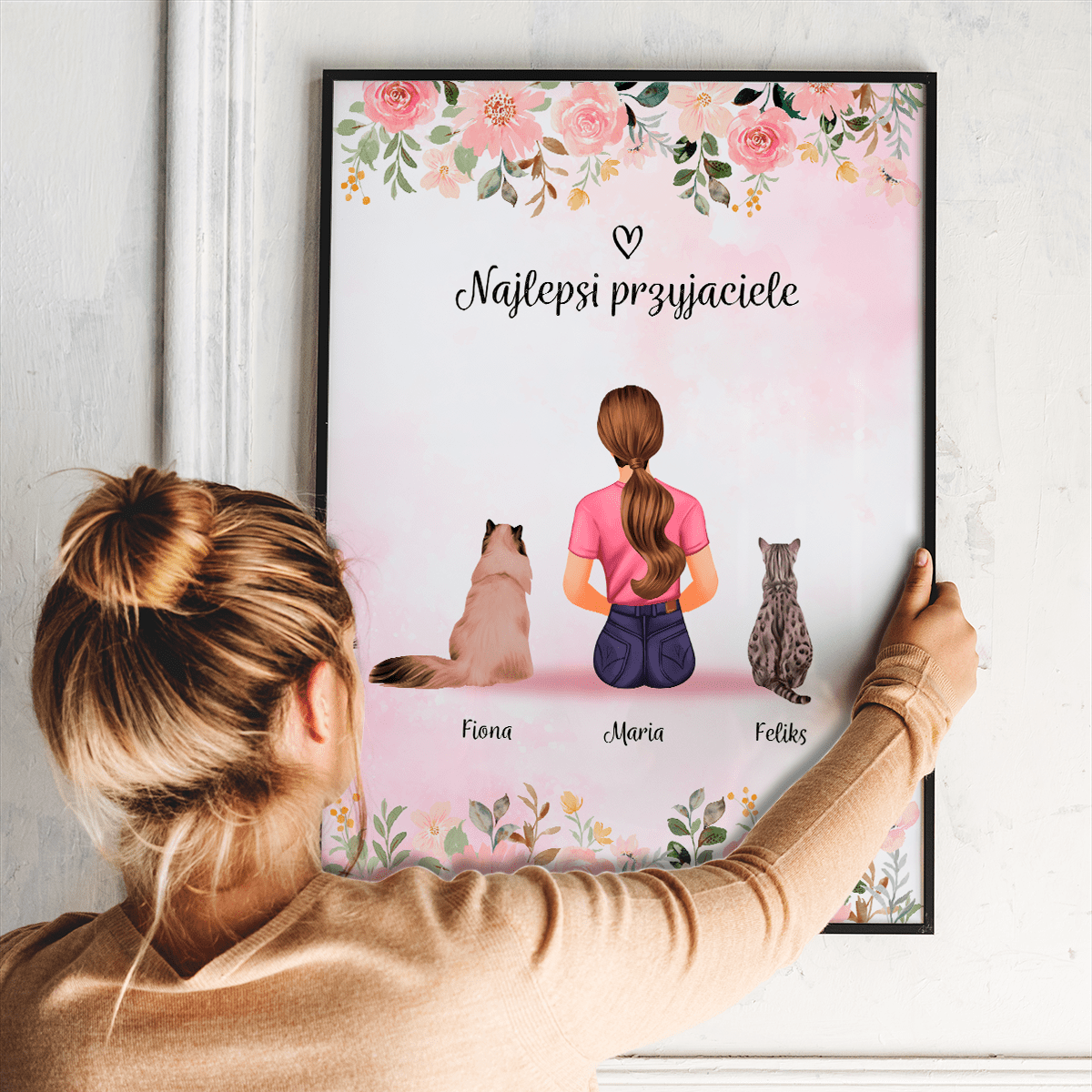 Koty jak najlepsi przyjaciele - plakat, spersonalizowany prezent dla właściciela kota - idamell.com
