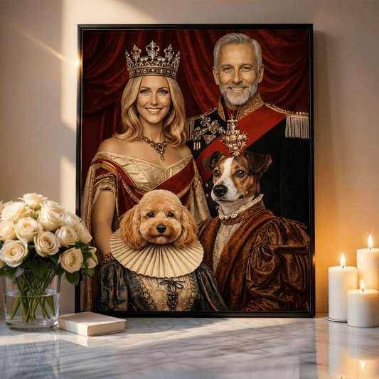 Król i królowa z pupilem - plakat, spersonalizowany prezent dla pary - idamell.com