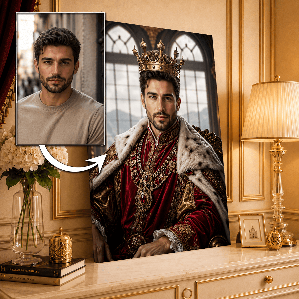 Król portret - druk na płótnie, spersonalizowany prezent dla niego - idamell.com
