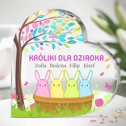 Króliczki dla dziadka - Szklane serce, spersonalizowany prezent dla dziadka - idamell.com