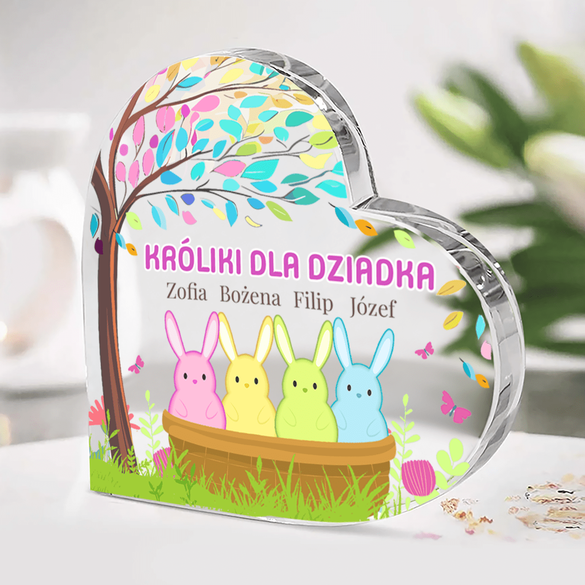 Króliczki dla dziadka - Szklane serce, spersonalizowany prezent dla dziadka - idamell.com