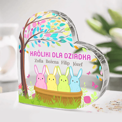 Króliczki dla dziadka - Szklane serce, spersonalizowany prezent dla dziadka - idamell.com