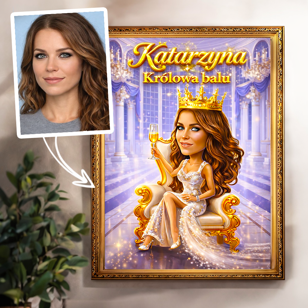 Królowa balu karykatura - Druk na płótnie, spersonalizowany prezent dla mamy - idamell.com