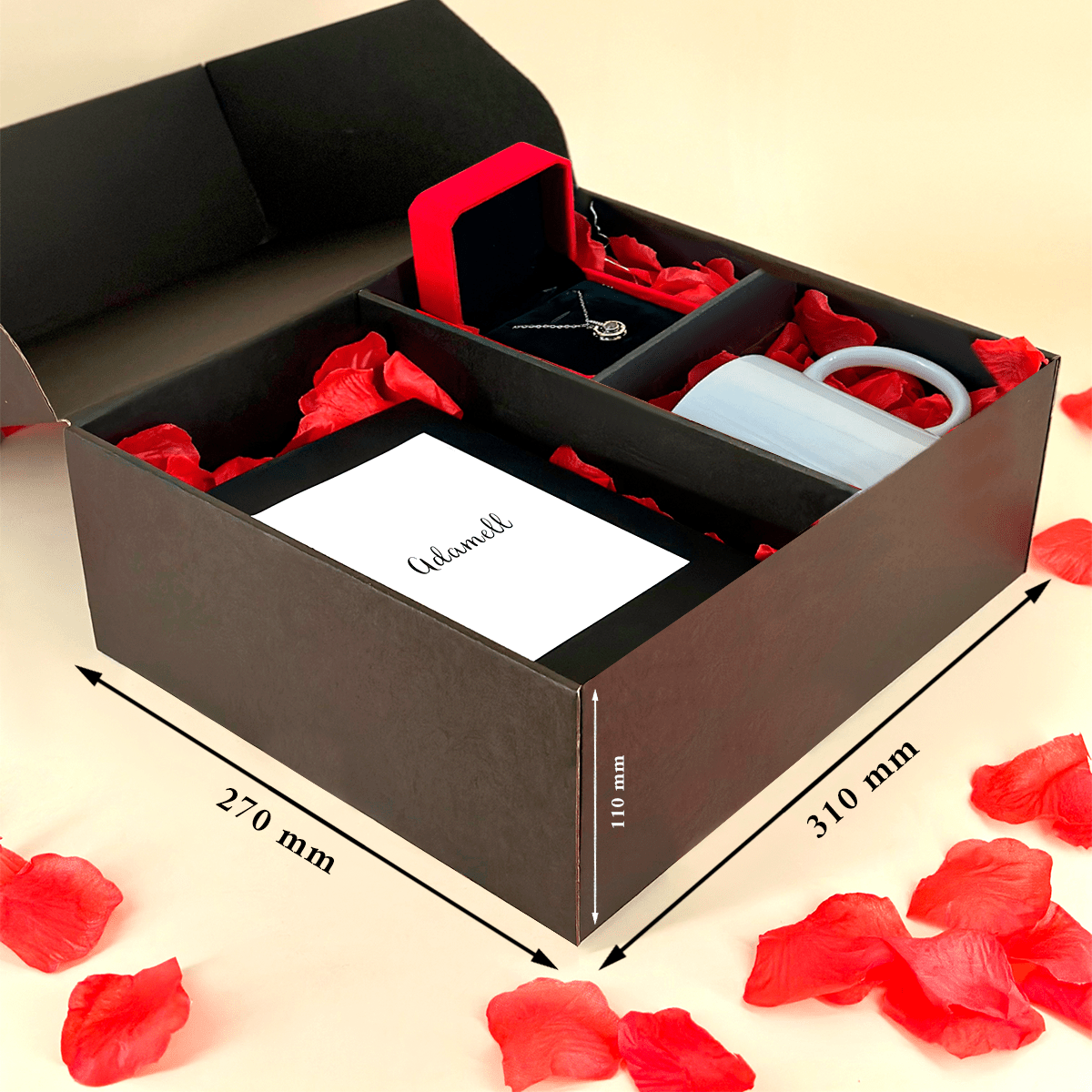 Kubek + druk na szkle LOVE + wisiorek - zestaw prezentowy Box 3 w 1, spersonalizowany prezent dla pary - idamell.com