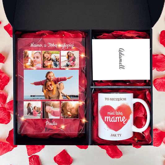 Kubek + druk na szkle MAMA - zestaw prezentowy Box 2 w 1, spersonalizowany prezent dla mamy - idamell.com
