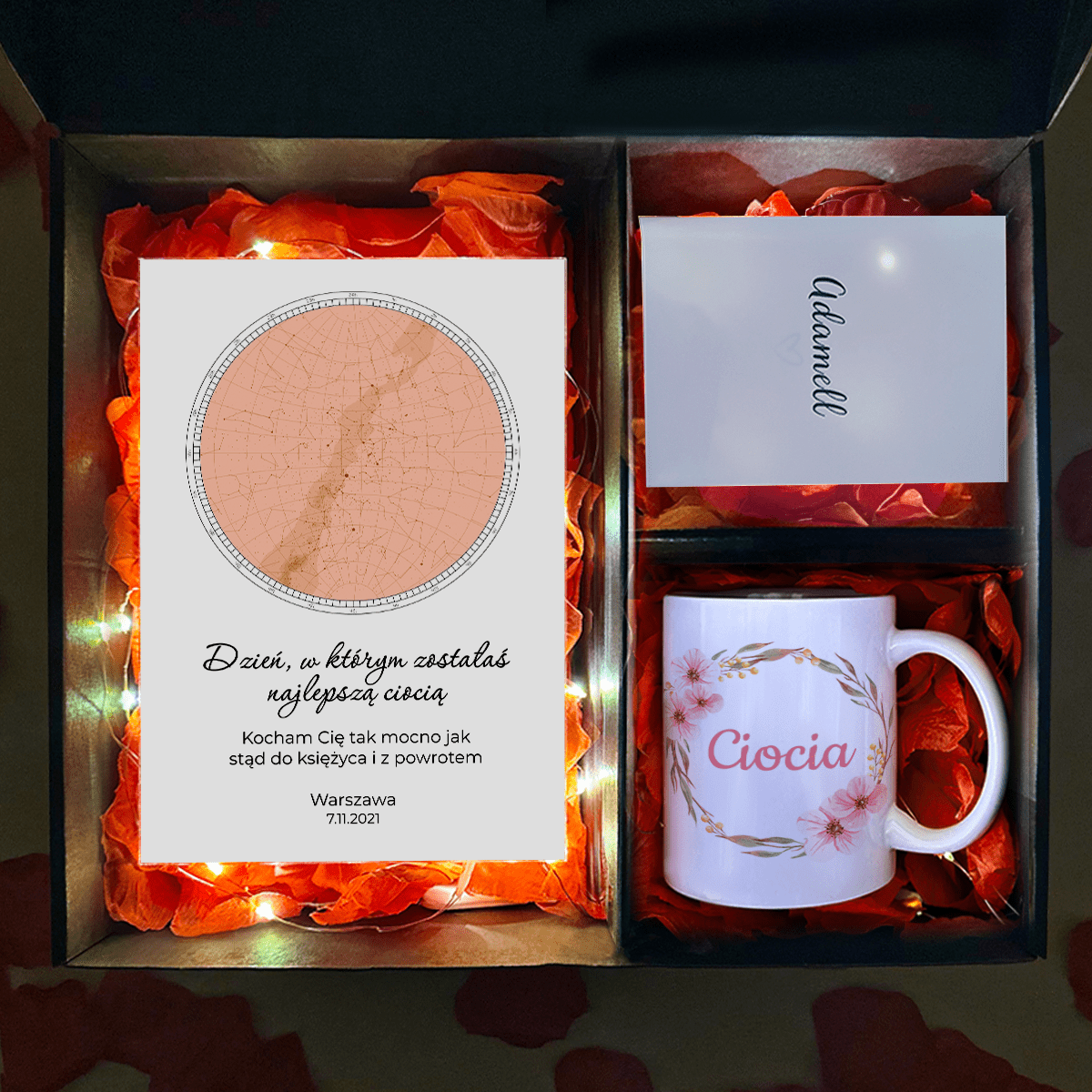 Kubek + druk na szkle MOJA CIOCIA - zestaw prezentowy Box 2 w 1, spersonalizowany prezent dla cioci - idamell.com