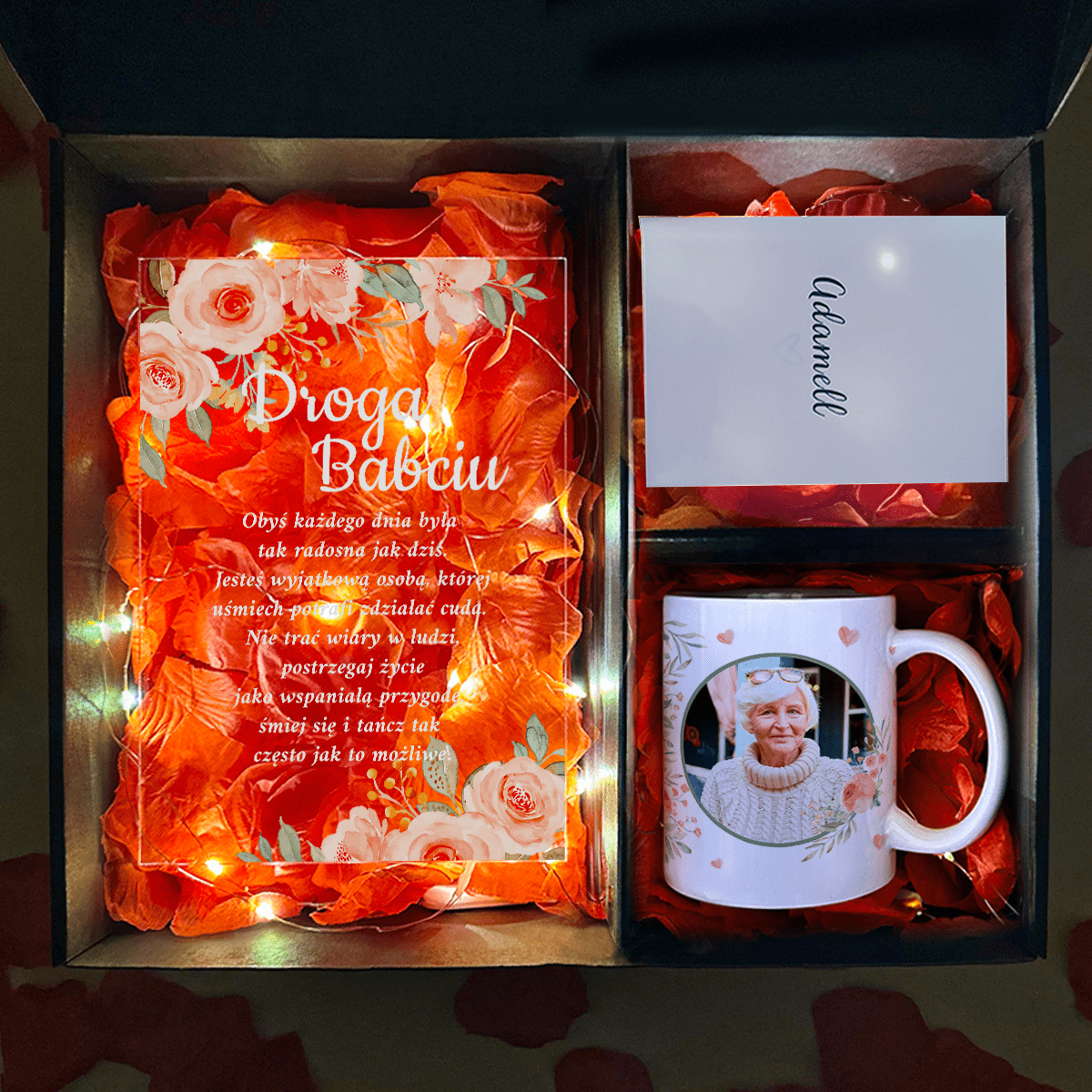 Kubek + druk na szkle MOJA DROGA BABCIA - zestaw prezentowy Box 2 w 1, spersonalizowany prezent dla babci - idamell.com