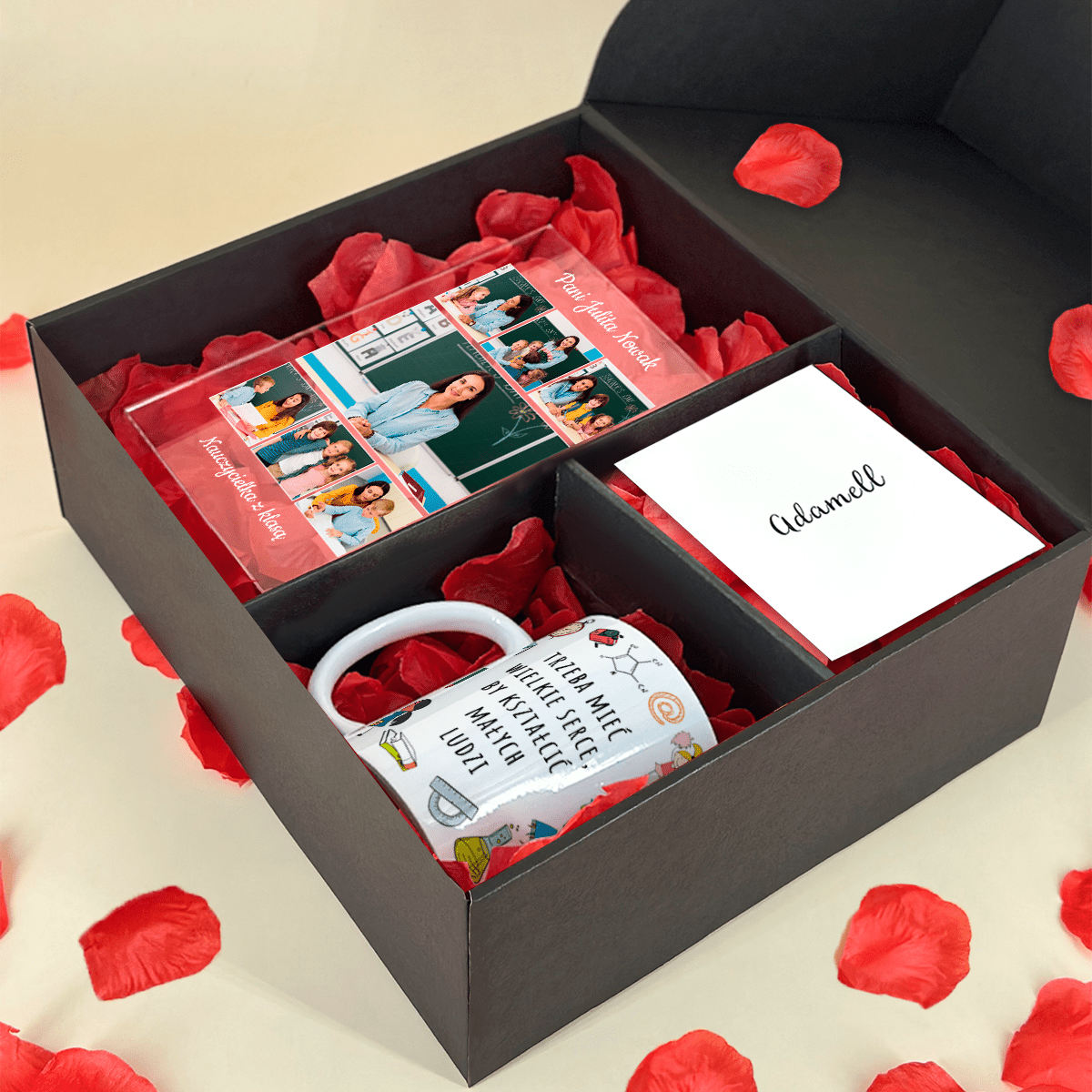 Kubek + druk na szkle NAUCZYCIELKA - zestaw prezentowy Box 2 w 1, spersonalizowany prezent dla nauczyciela - idamell.com