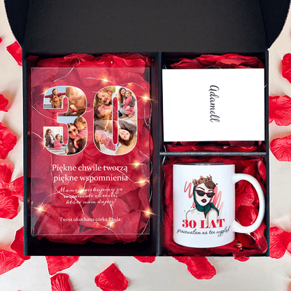 Kubek + druk na szkle URODZINY MAMY - zestaw prezentowy Box 2 w 1, spersonalizowany prezent dla mamy - idamell.com