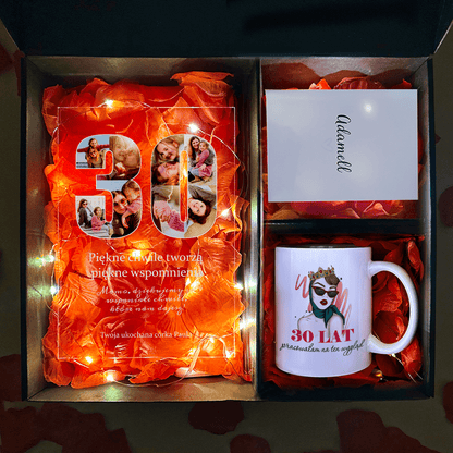 Kubek + druk na szkle URODZINY MAMY - zestaw prezentowy Box 2 w 1, spersonalizowany prezent dla mamy - idamell.com