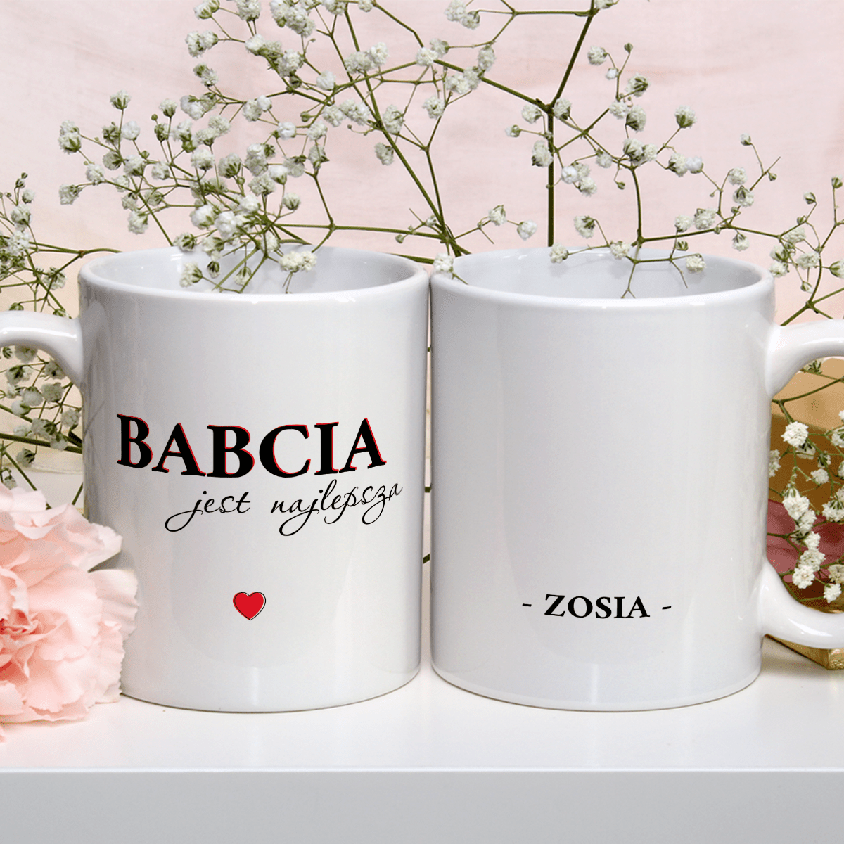 Kubek + herbata + druk na szkle DROGA BABCIU - zestaw prezentowy Box 3 w 1, spersonalizowany prezent dla babci - idamell.com