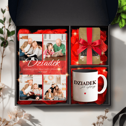 Kubek + herbata + druk na szkle DZIADEK - zestaw prezentowy Box 3 w 1, spersonalizowany prezent dla dziadka - idamell.com