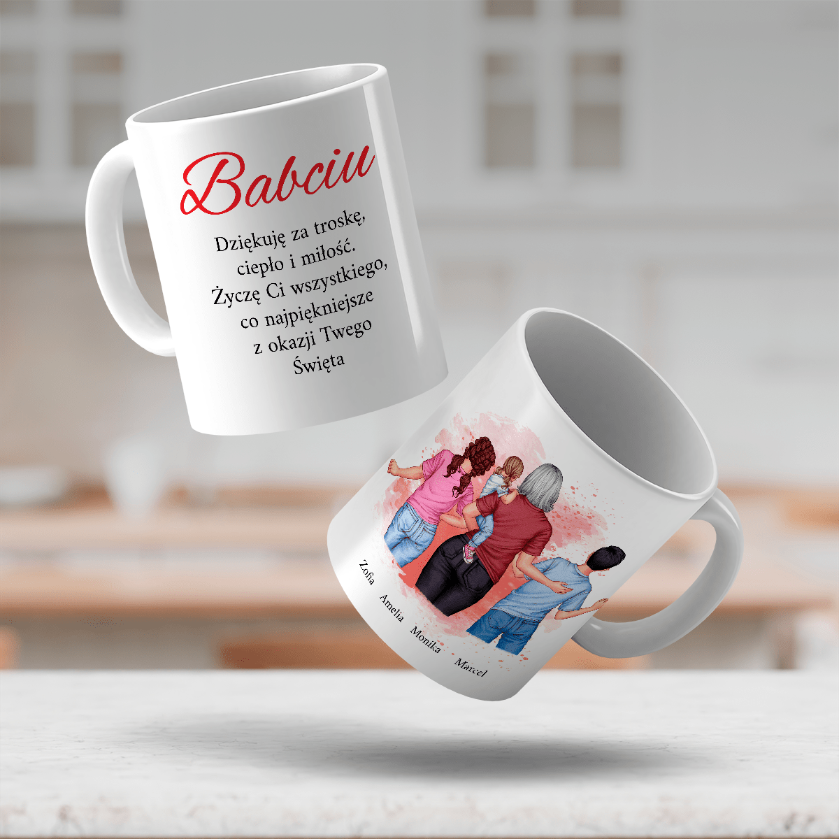 Kubek + herbata + druk na szkle ZDJĘCIA Z BABCIĄ - zestaw prezentowy Box 3 w 1, spersonalizowany prezent dla babci - idamell.com
