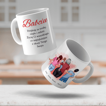 Kubek + herbata + druk na szkle ZDJĘCIA Z BABCIĄ - zestaw prezentowy Box 3 w 1, spersonalizowany prezent dla babci - idamell.com