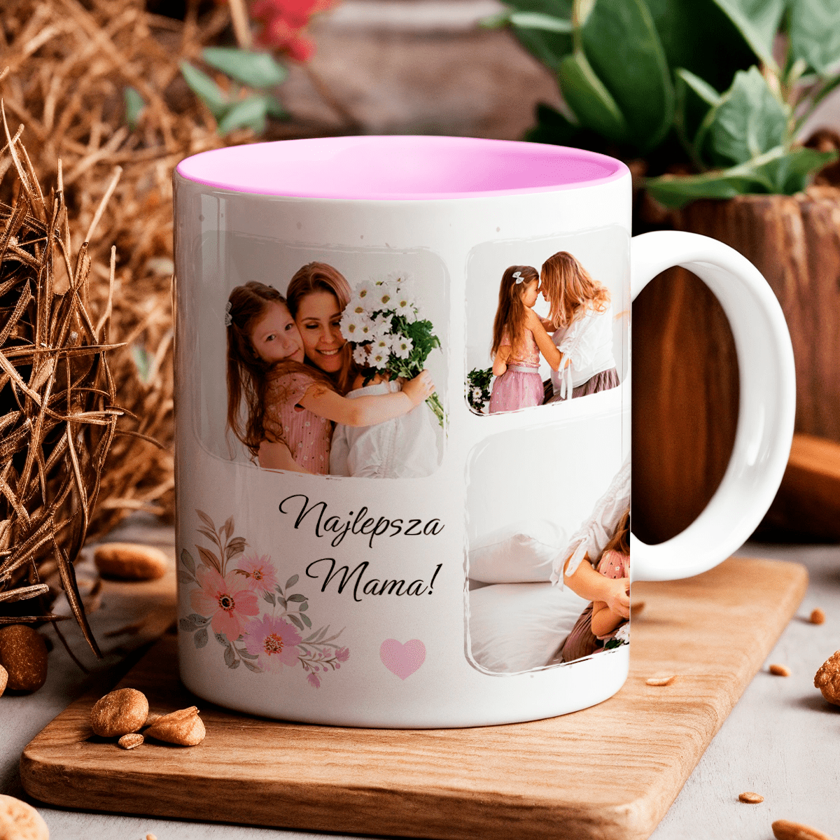 Kubek + poduszka z nadrukiem MAMA - zestaw prezentowy Box 2 w 1, spersonalizowany prezent dla mamy - idamell.com